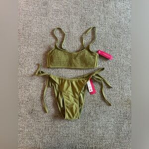 Xhilaration Women’s Green Bikini High Waisted Swimsuit with Side Ties